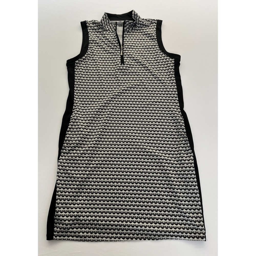 Emerald 18 Golf Dress Womens Small Athletic Geometric Pockets 1/4 Zip Sleeveless